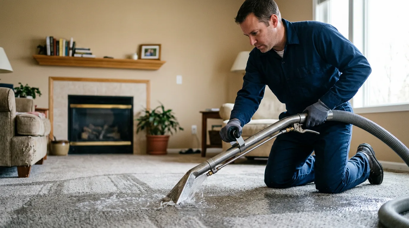 Water damage restoration technician working near Winchester, KS
